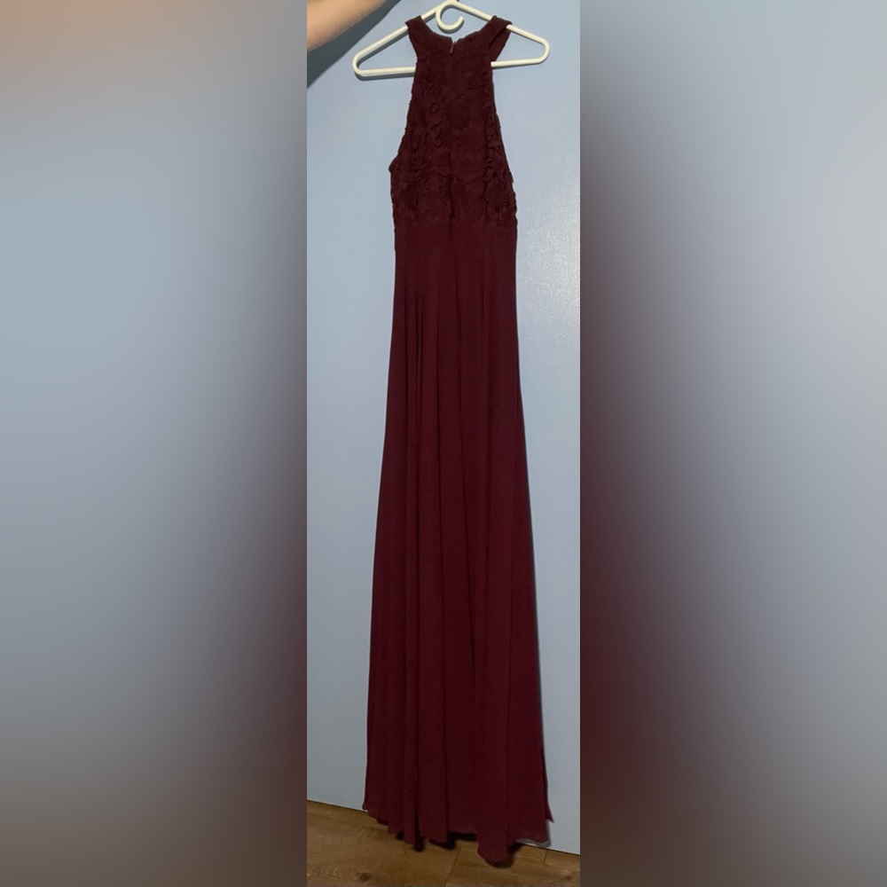Burgundy Halter Lace Maxi Dress - Picture 3 of 7